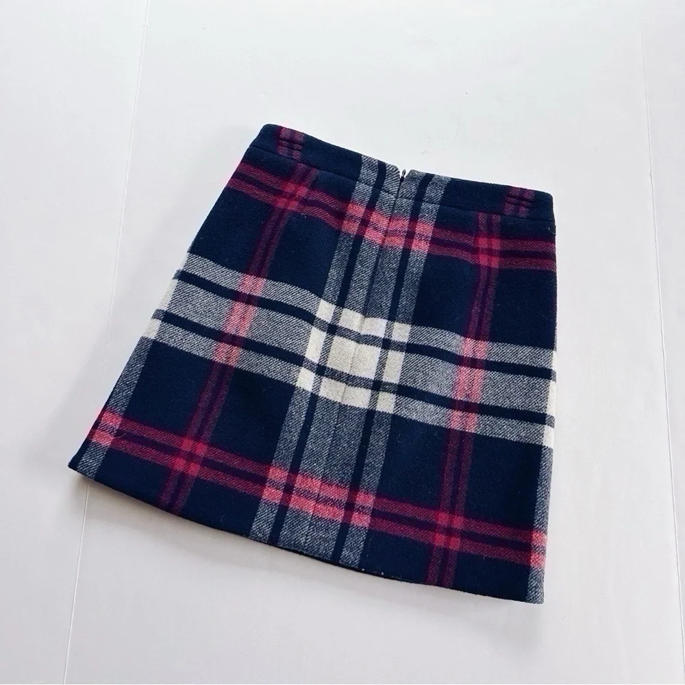 J.Crew Navy Plaid Mini Wool Ruffle Skirt